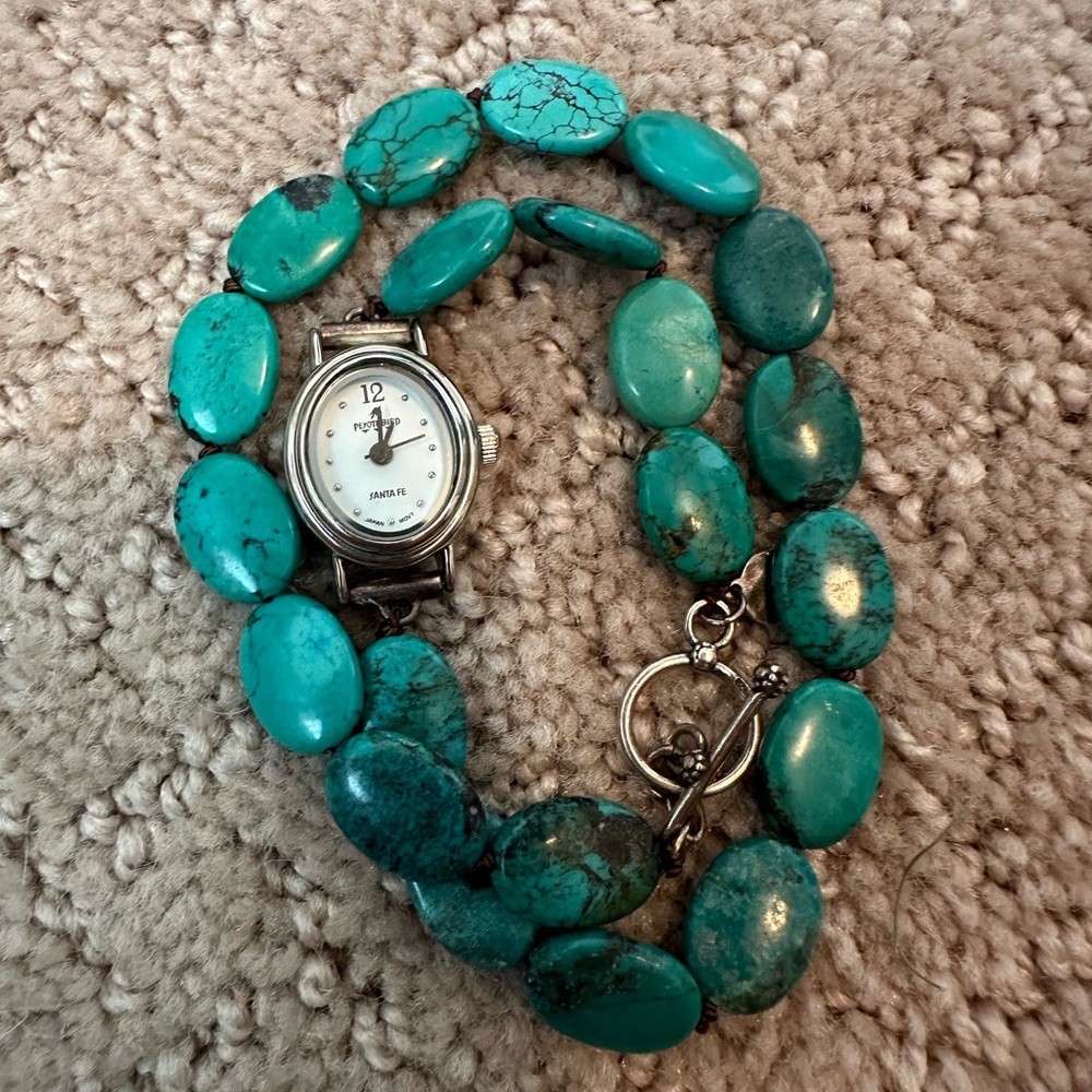 Peyote Bird Designs Silver & Turquoise Watch Bracelet